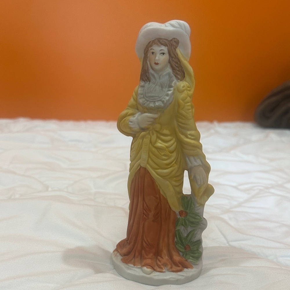 Vintage Lady Figurine in Yellow and Orange